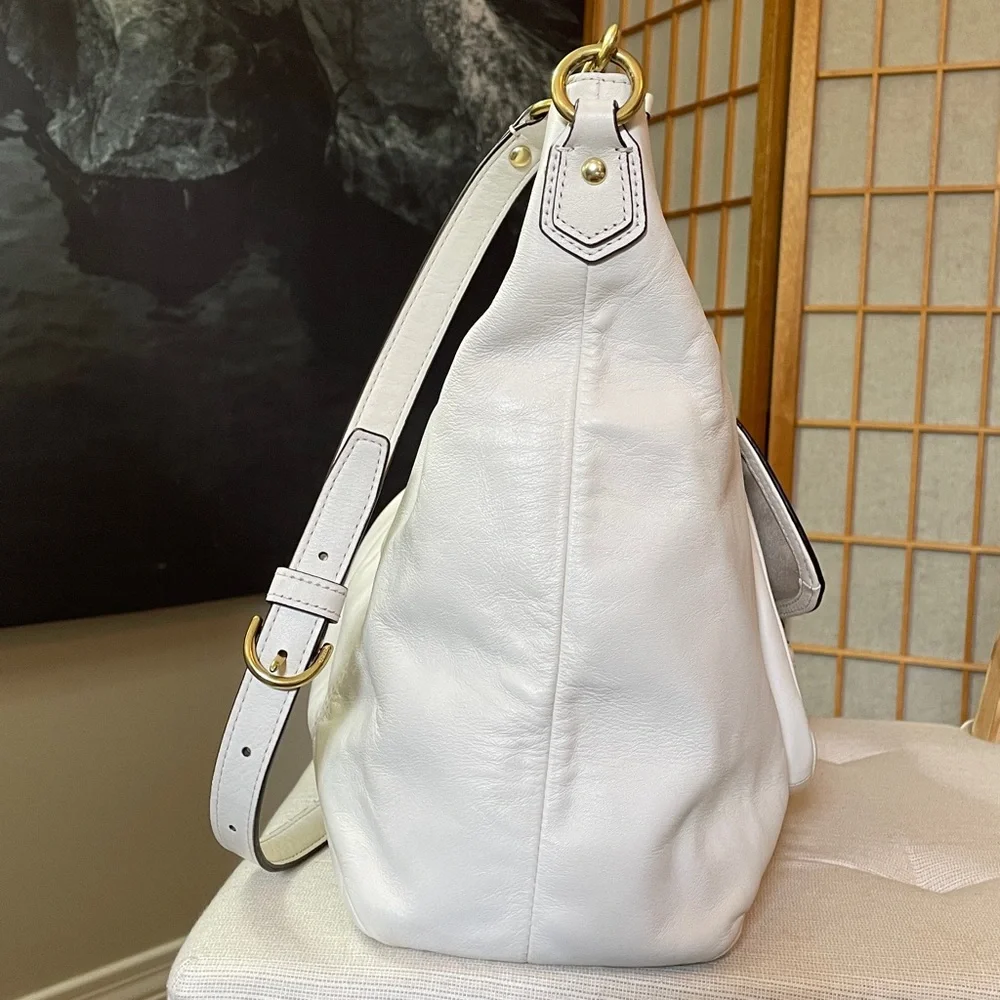 Coach Campbell Leather Izzy Fashion Satchel in Ivory/Brass